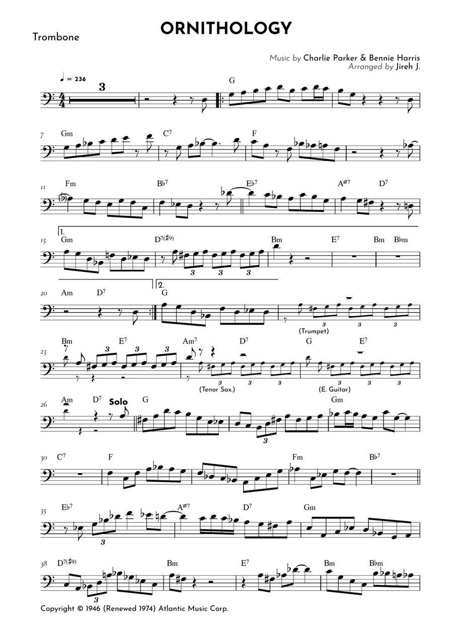 Ornithology Ornithology Trombone Solo scores gallery preview page 2