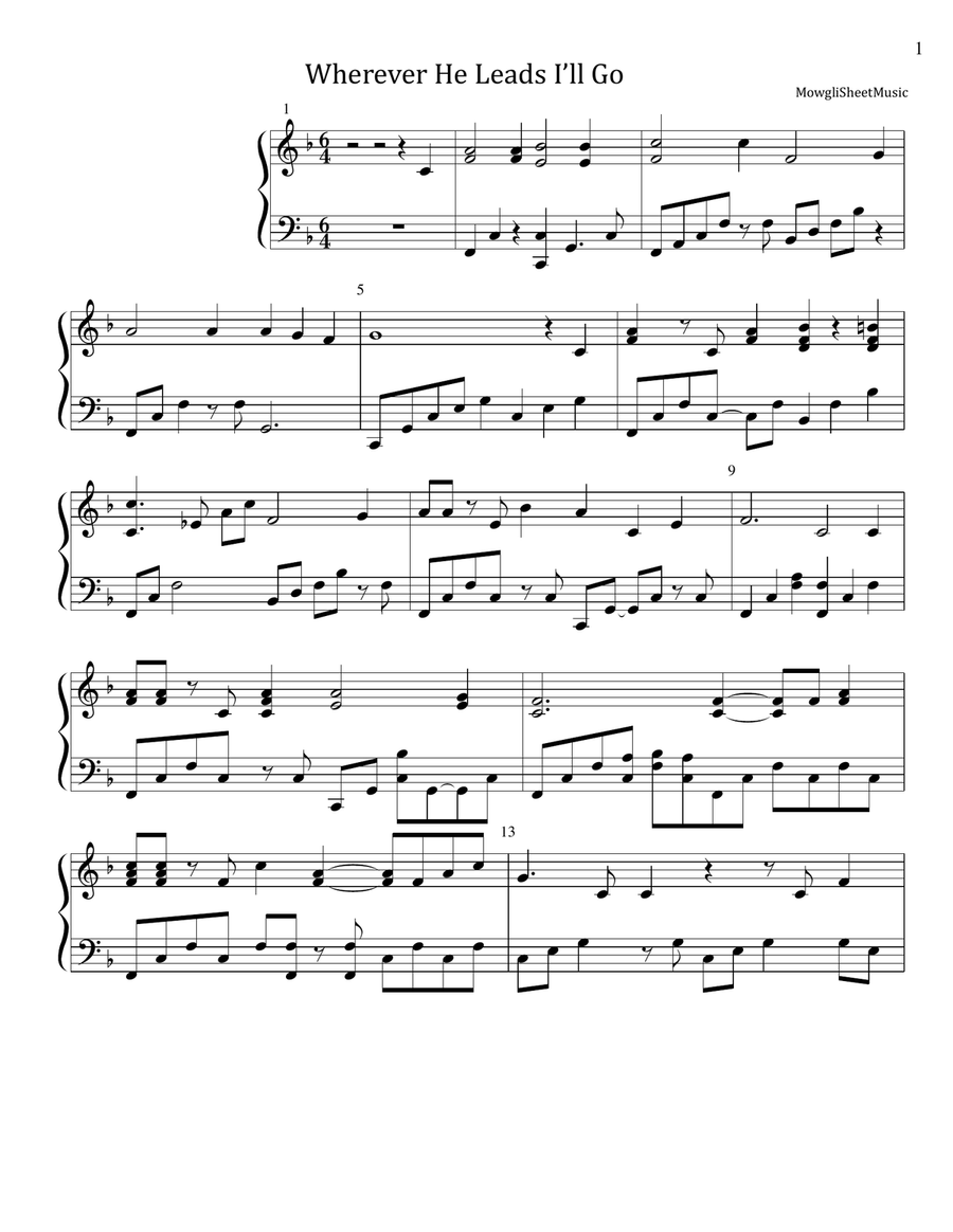 Wherever He Leads I'll Go Piano Solo scores gallery preview page 1