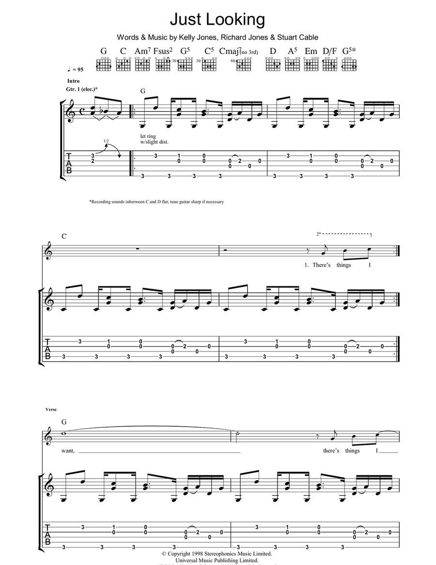 Just Looking Guitar Tablature scores gallery preview page 1