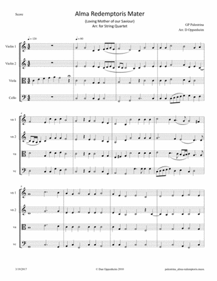 Book cover for Palestrina: Alma Redemptoris Mater arr. for String Quartet