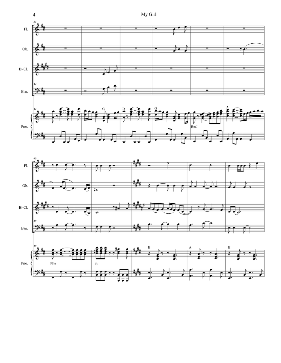 My Girl Woodwind Quartet scores gallery preview page 4