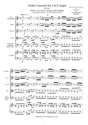Book cover for Vivaldi - Violin Concerto No.5 in F major RV 285 Op.7 for Violin, Strings and Cembalo