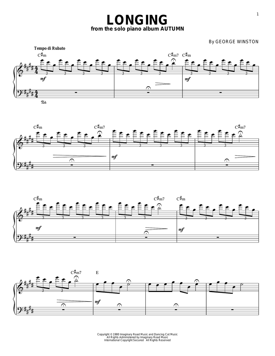 Longing Piano Solo scores gallery preview page 1