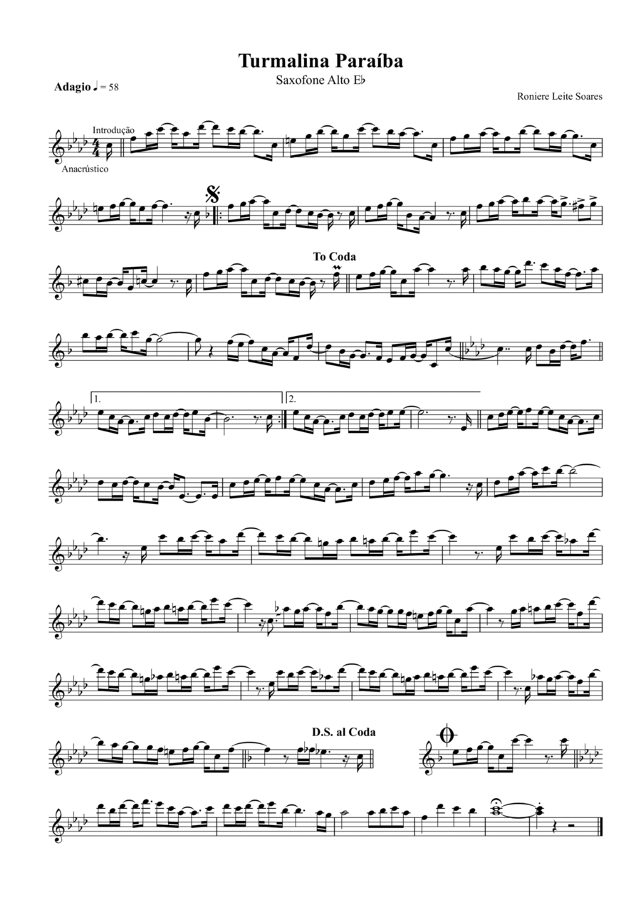 Turmalina Paraíba Alto Saxophone scores gallery preview page 1