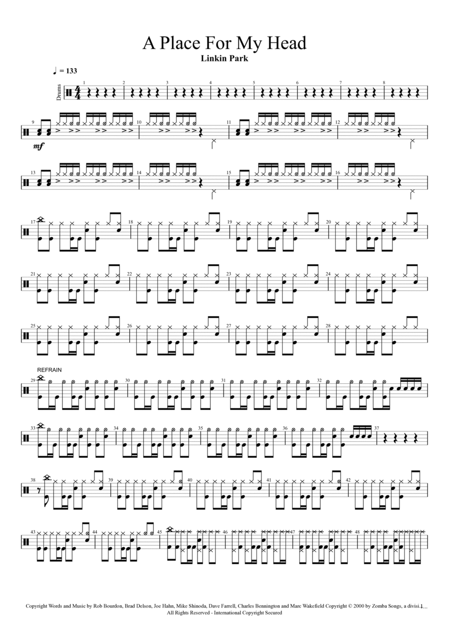 A Place For My Head Drum Set scores gallery preview page 1