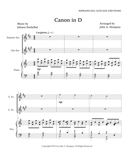 Canon in D (Trio for Soprano Sax, Alto Sax and Piano) image number null