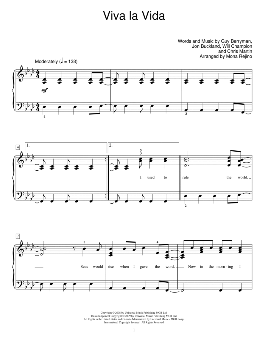 Viva La Vida Piano Method scores gallery preview page 1