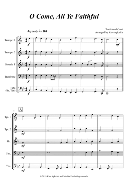 O Come, All Ye Faithful - Traditional Arrangement for Brass Quintet image number null