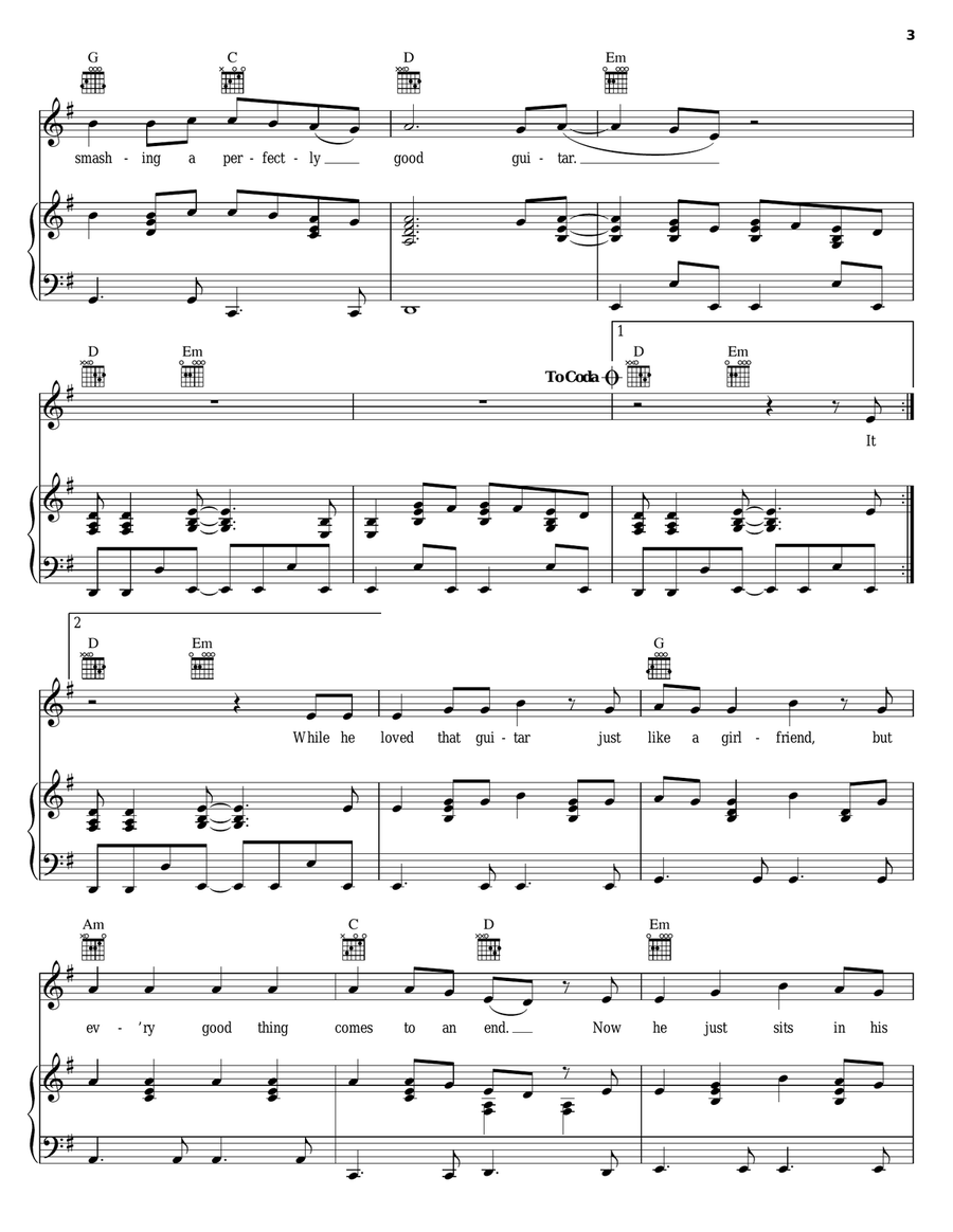 Perfectly Good Guitar Piano, Vocal, Guitar scores gallery preview page 3