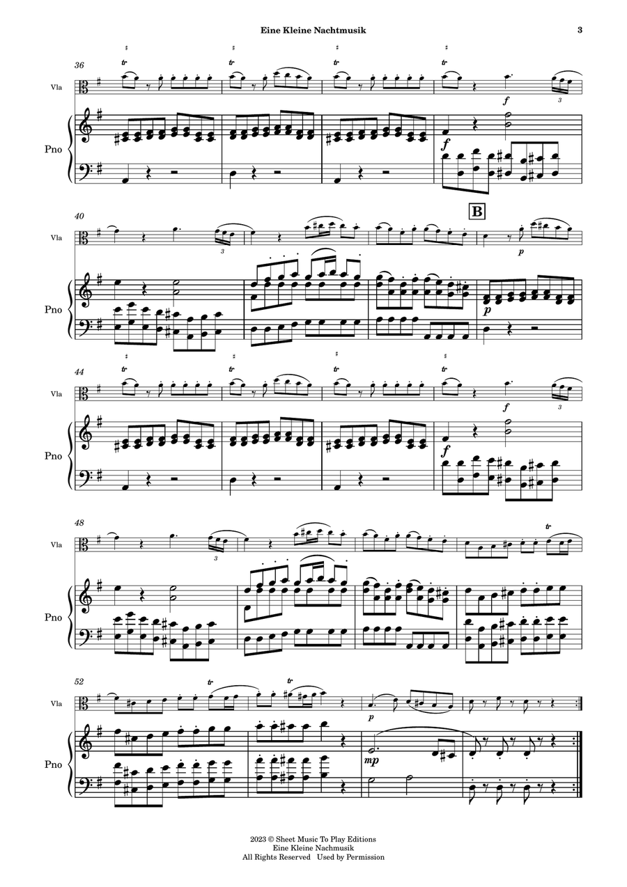 Eine Kleine Nachtmusik (1 mov.) - Viola and Piano (Full Score) Piano scores gallery preview page 4