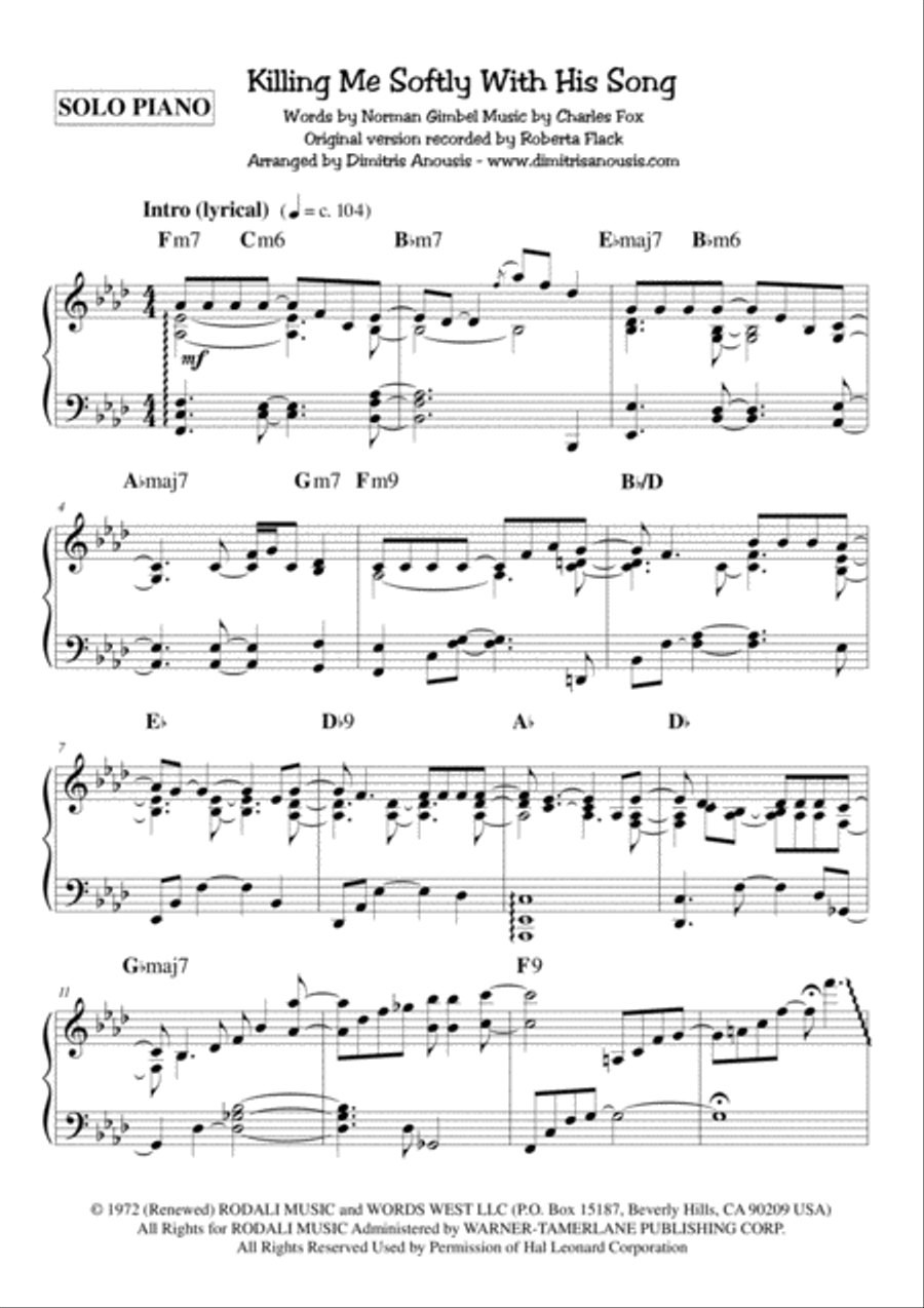 Killing Me Softly With His Song Piano Solo scores gallery preview page 2