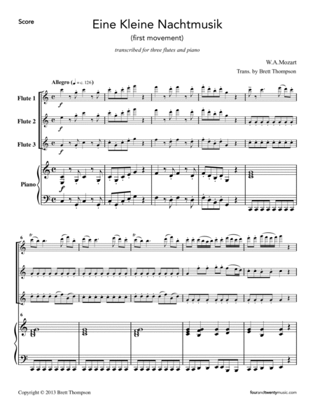 Eine Kleine Nachtmusik, first movement - for three flutes & piano image number null