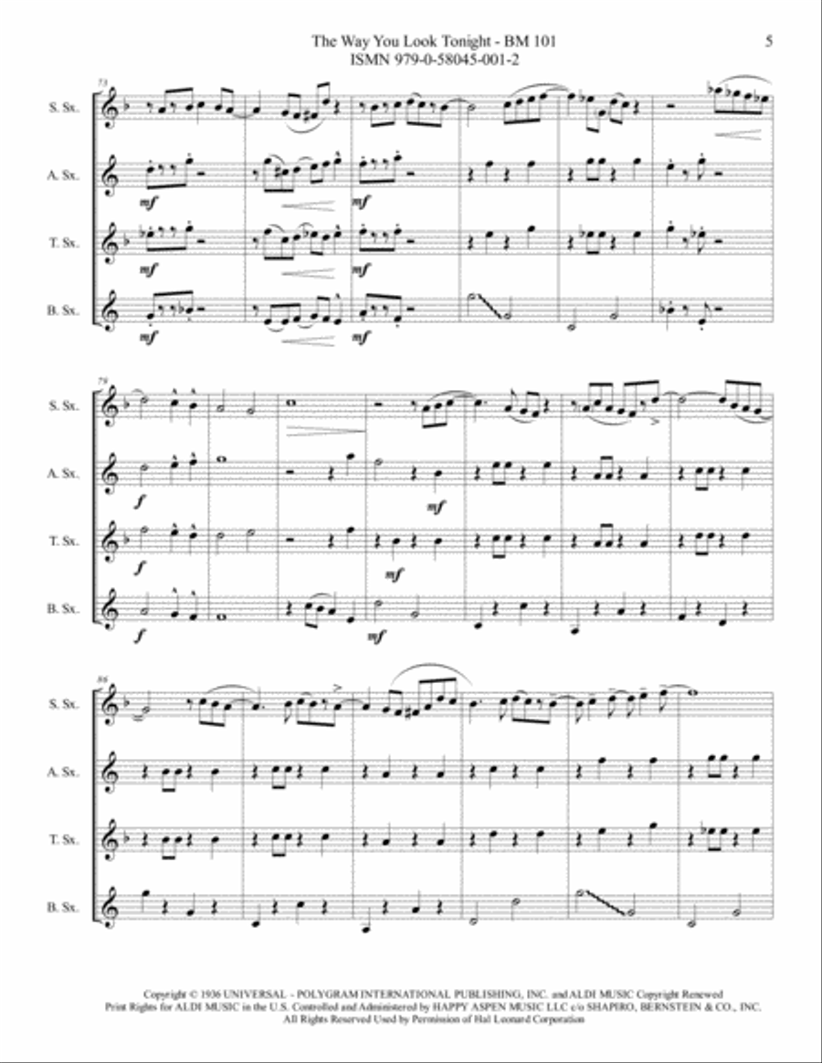 The Way You Look Tonight Woodwind Quartet scores gallery preview page 6