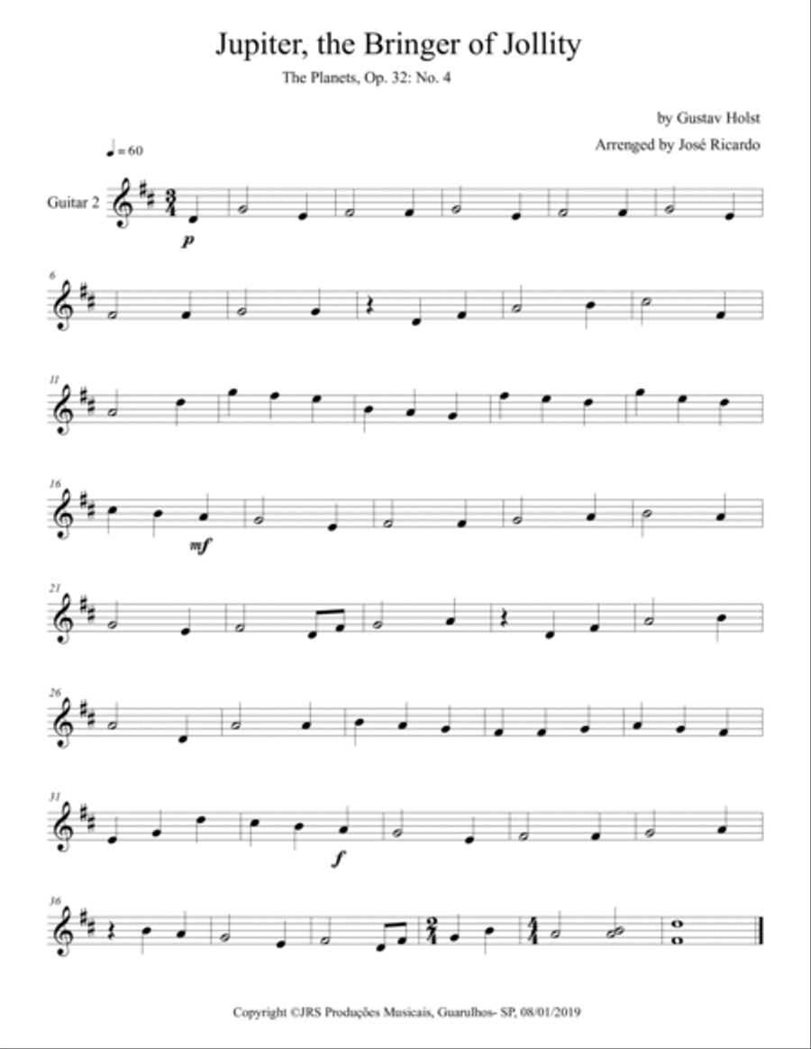 Jupiter, The Bringer of Jolity Guitar Ensemble scores gallery preview page 2