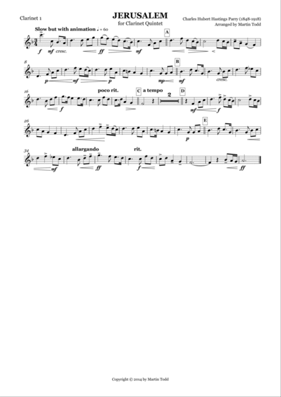 Jerusalem for Clarinet Quintet Clarinet Quintet scores gallery preview page 3