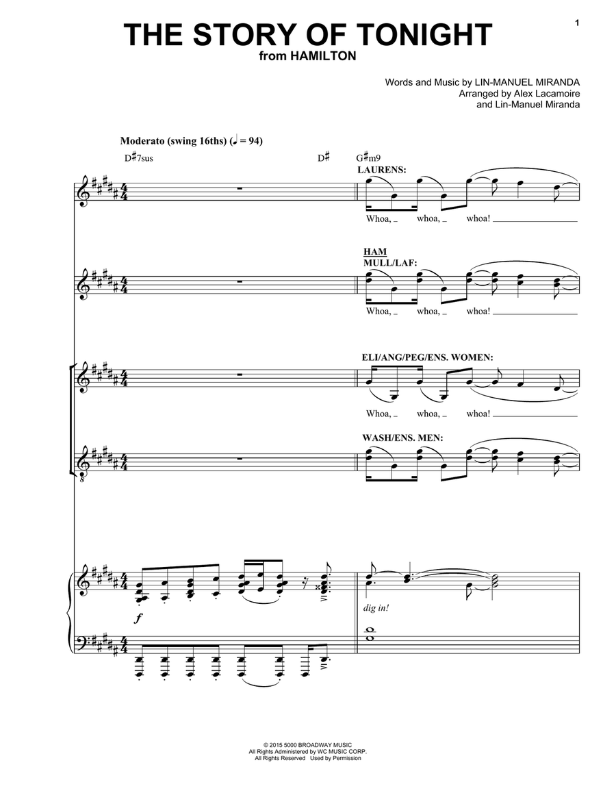 The Story Of Tonight (from Hamilton) Voice scores gallery preview page 1