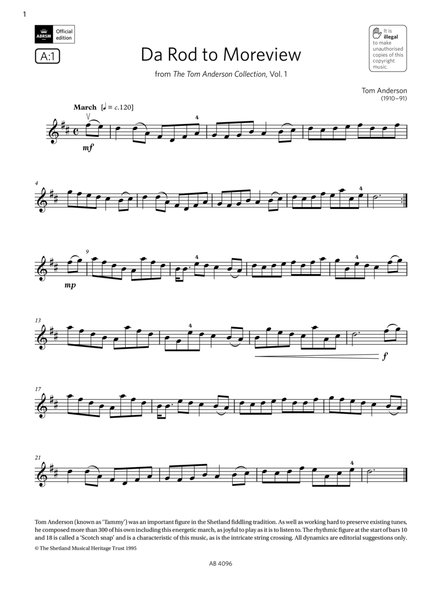 Da Rod to Moreview (Grade 2, A1, from the ABRSM Violin Syllabus from 2024) Violin Solo scores gallery preview page 1