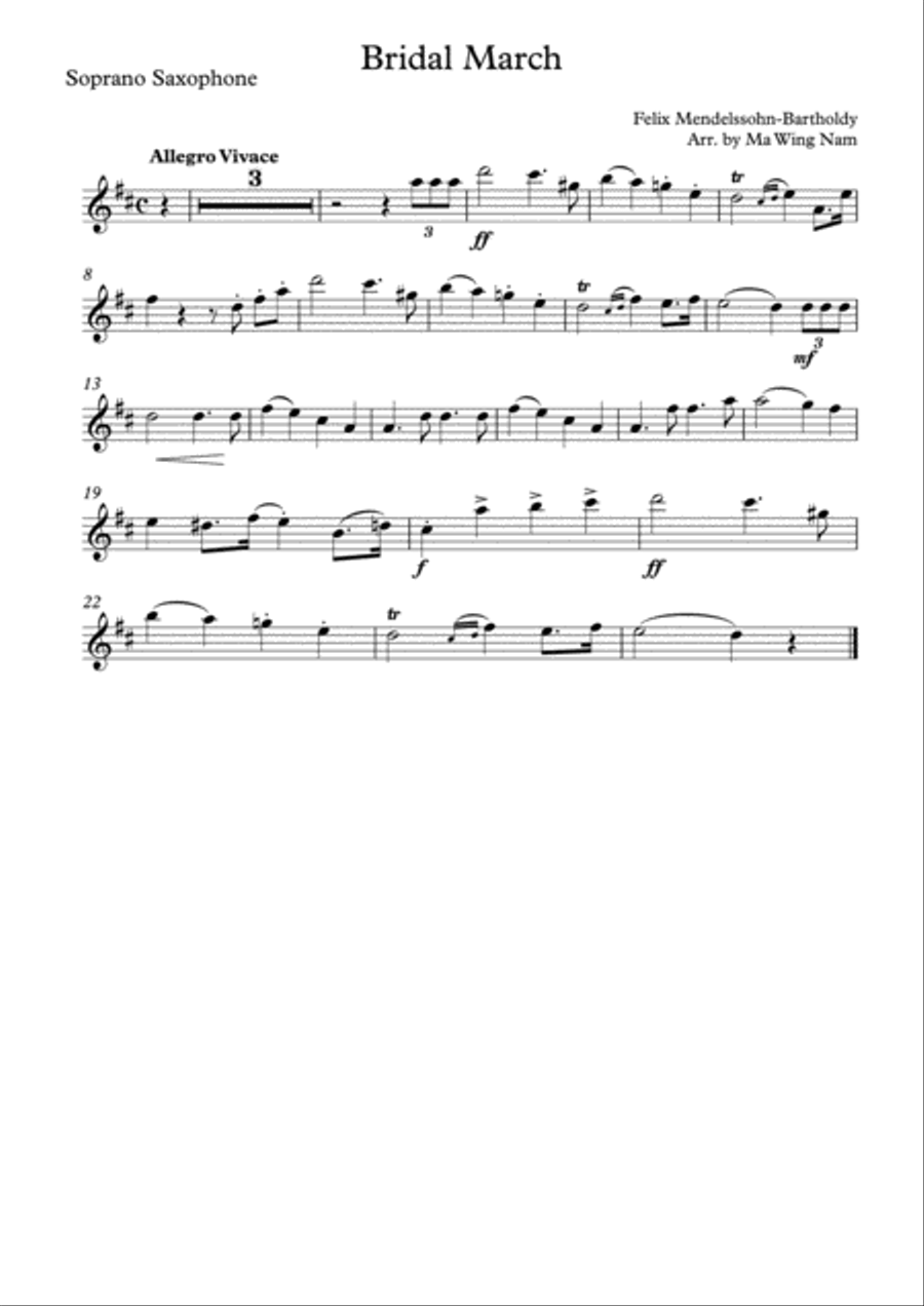 Bridal March for Saxphone Quintet - Wedding March Woodwind Quintet scores gallery preview page 2