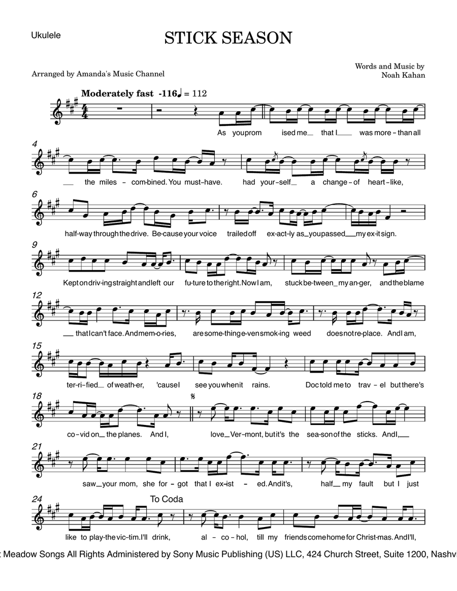Stick Season Ukulele scores gallery preview page 1
