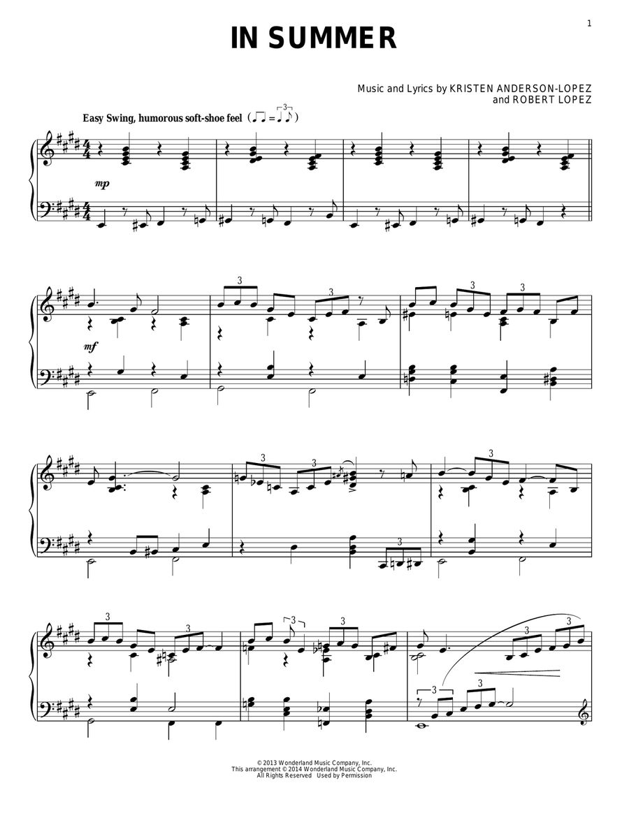 In Summer (from Frozen) Piano Solo scores gallery preview page 1