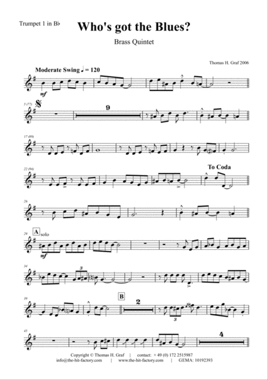 Who has got the blues? - You & you & you :-) - Brass Quintet Brass Quintet scores gallery preview page 4