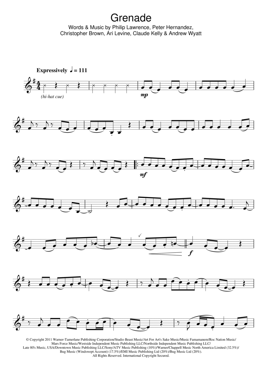 Grenade Grenade Clarinet Solo scores gallery preview page 1