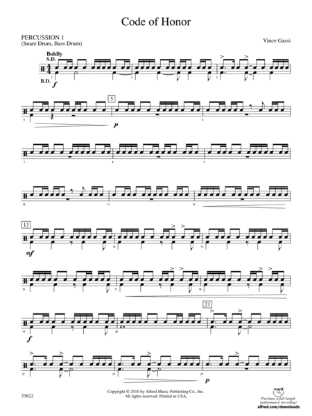 Code of Honor: 1st Percussion by Vince Gassi Concert Band - Digital Sheet Music