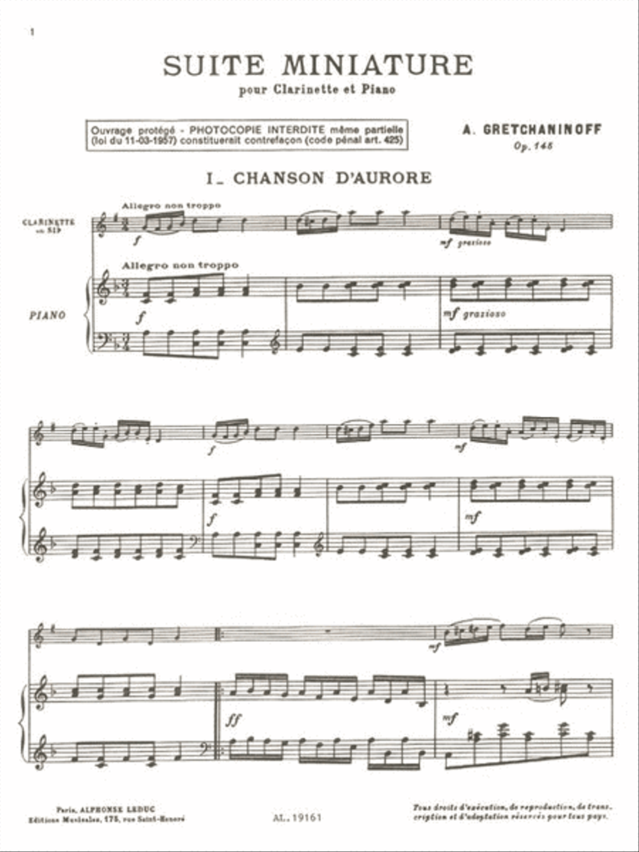 Suite Miniature Op 145 - Chanson d'Aurore Clarinet Solo scores gallery preview page 2