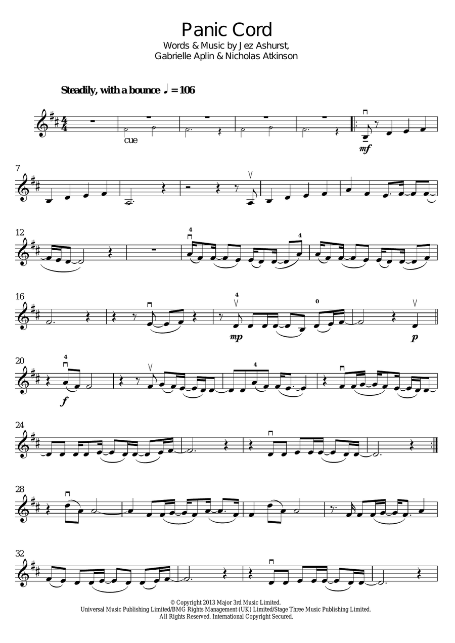 Panic Cord Violin Solo scores gallery preview page 1