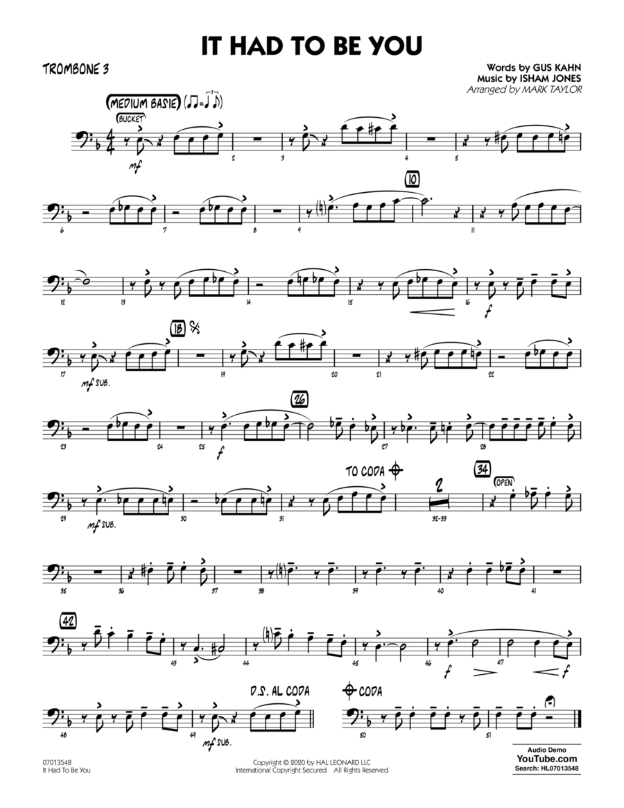 It Had to Be You (arr. Mark Taylor) - Trombone 3