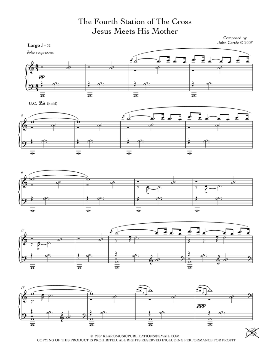 THE FOURTH STATION OF THE CROSS - JESUS MEETS HIS MOTHER Piano Solo scores gallery preview page 1