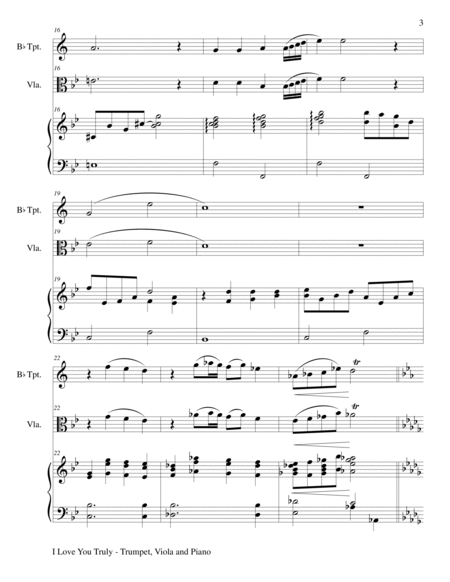 I LOVE YOU TRULY (Trio – Bb Trumpet, Viola, and Piano with Score and Parts) image number null
