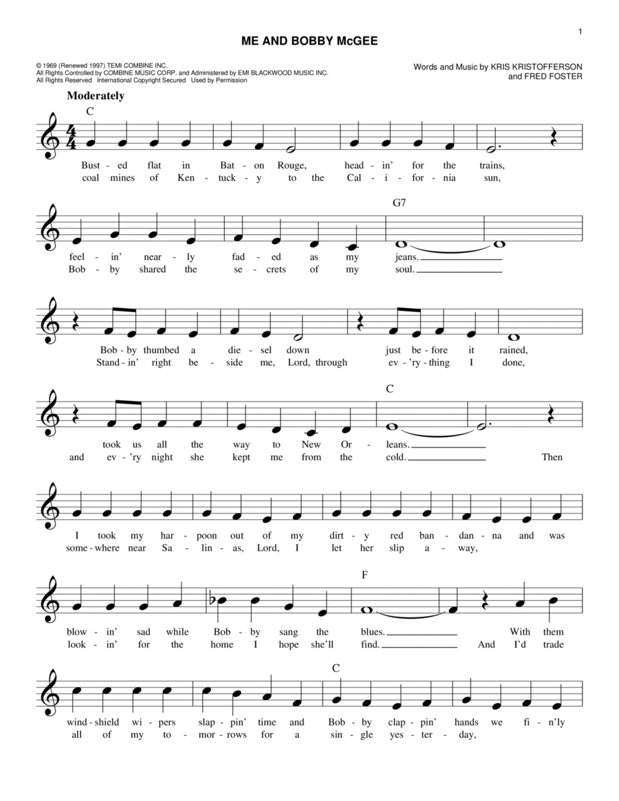 Me And Bobby McGee Piano scores gallery preview page 1
