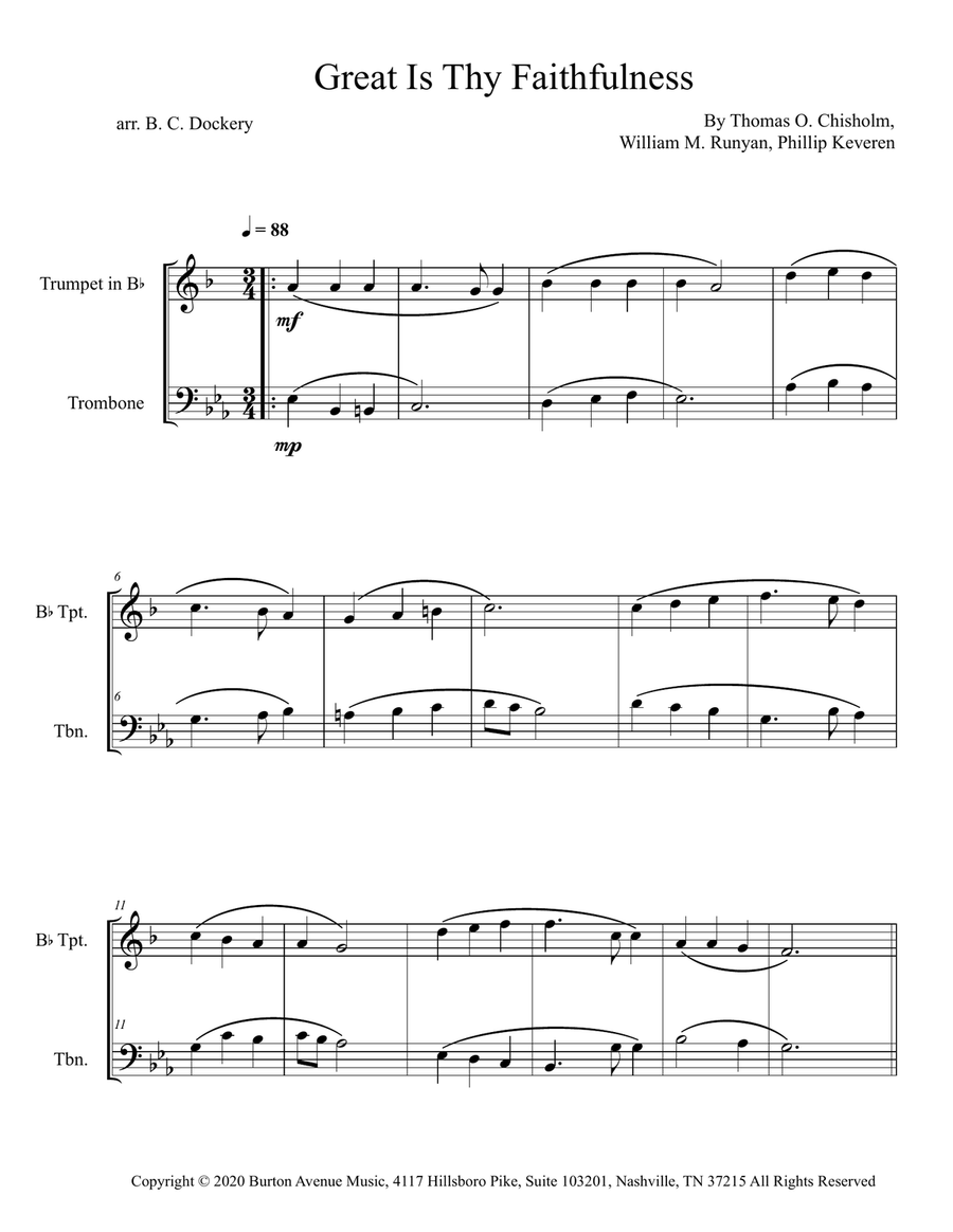 Great Is Thy Faithfulness Brass Duet scores gallery preview page 1