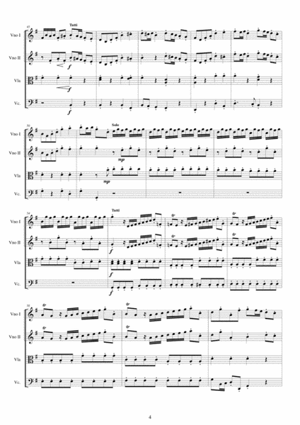 Vivaldi - Violin Concerto in G major RV 310 Op.3 No.3 for String Quartet image number null