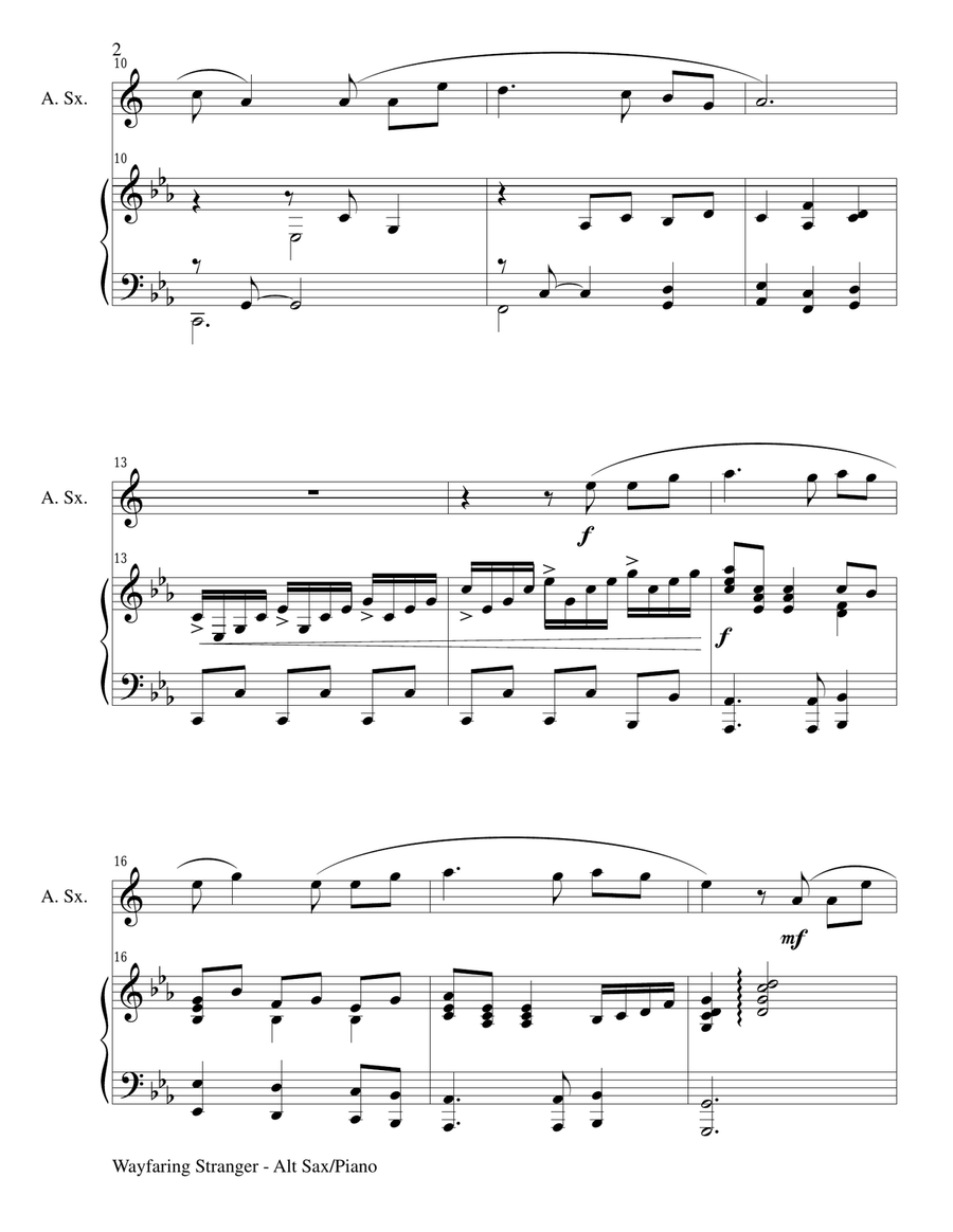 WAYFARING STRANGER (Alto Sax/Piano and Sax Part) Alto Saxophone scores gallery preview page 2