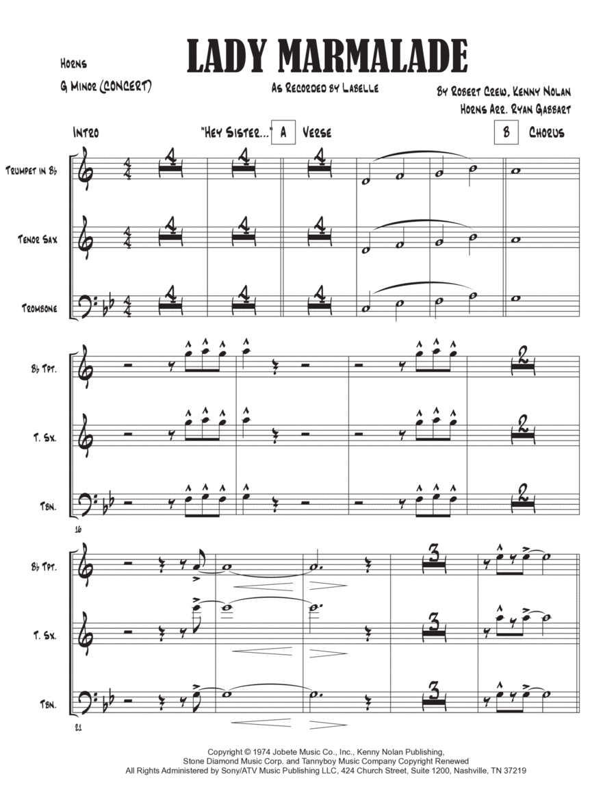 Lady Marmalade Lady Marmalade Tenor Saxophone scores gallery preview page 1