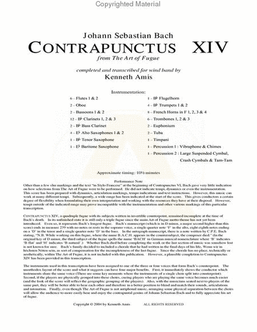 Contrapunctus 14 - STUDY SCORE ONLY image number null