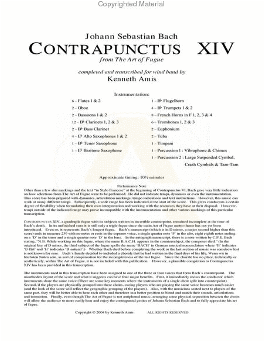 Contrapunctus 14 - STUDY SCORE ONLY Concert Band scores gallery preview page 2