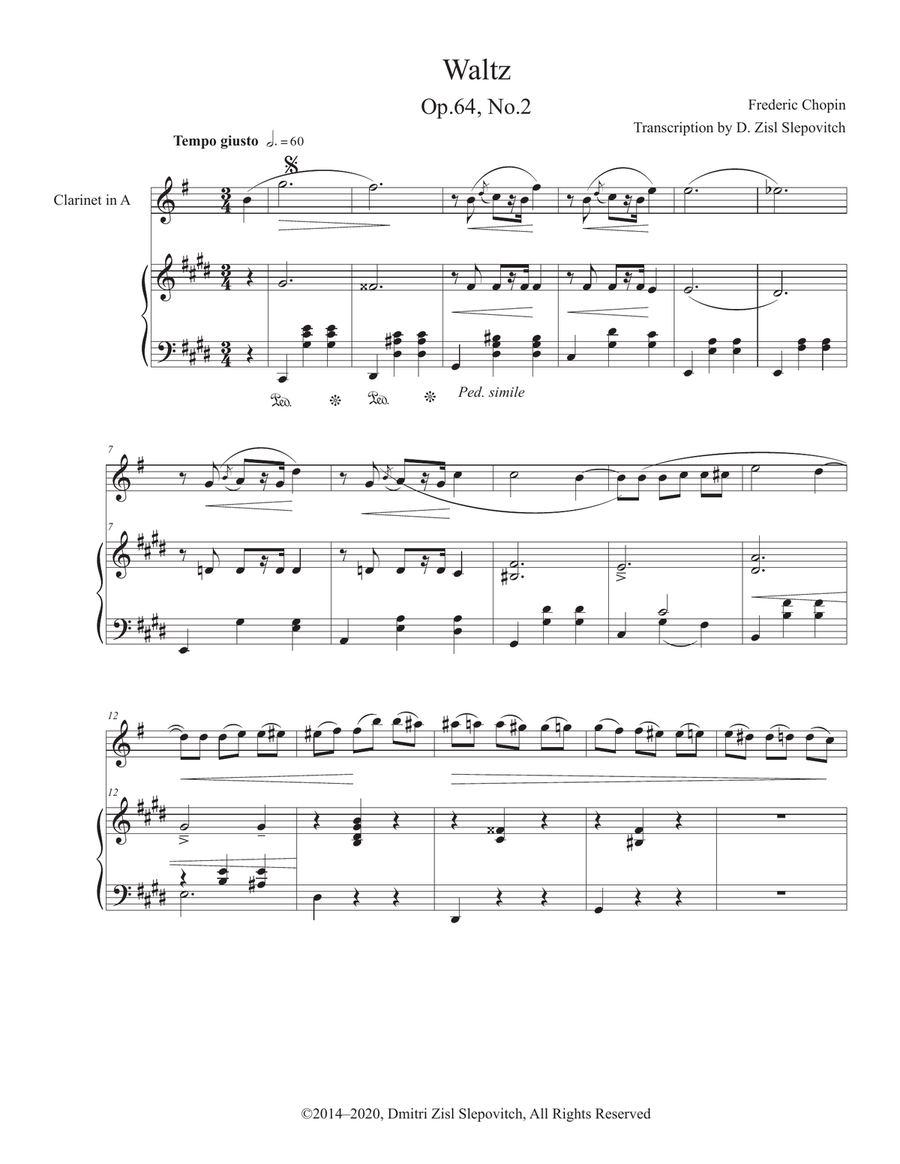 Chopin - Waltz op.64 No.2 for Clarinet in A and Piano