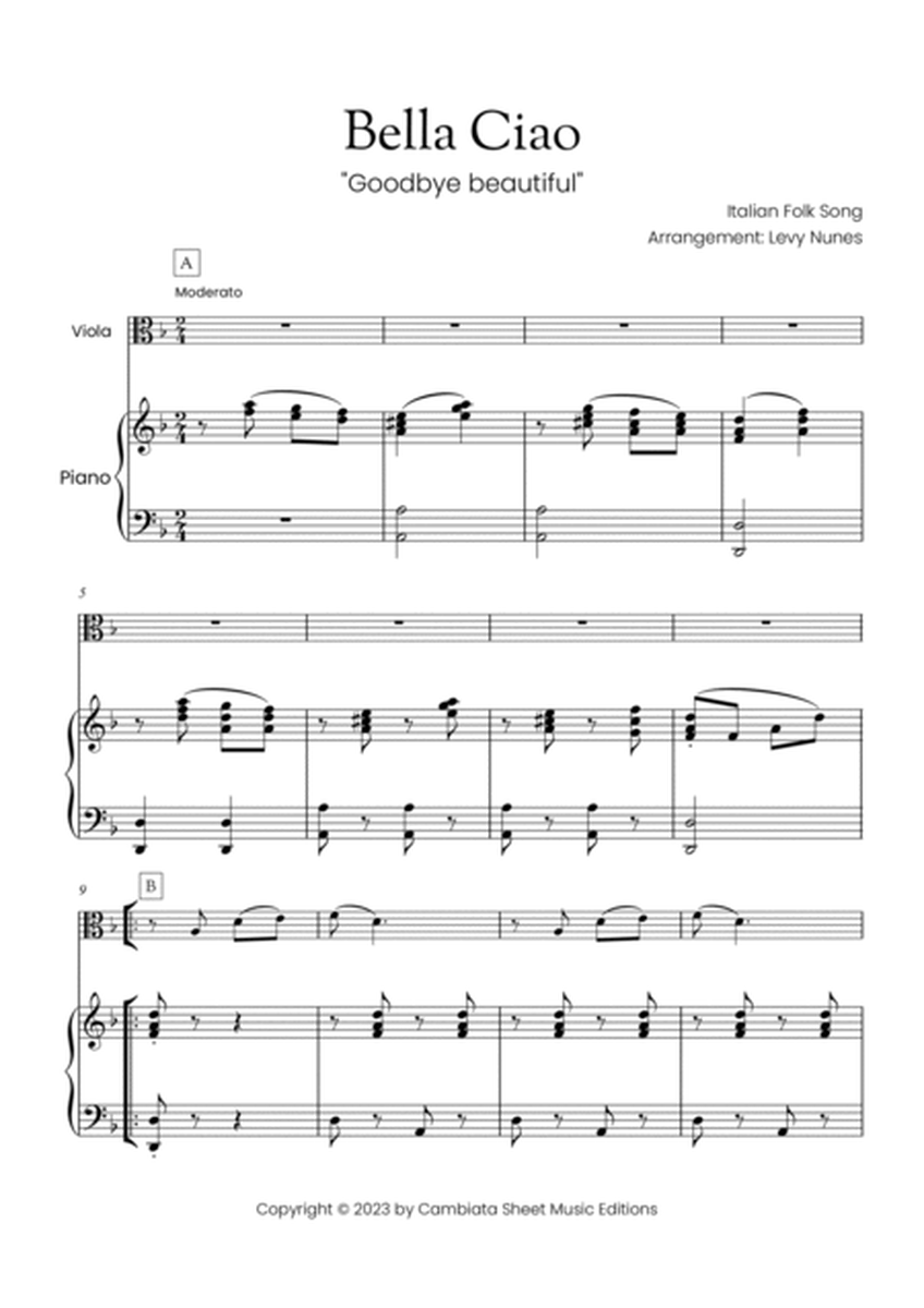 Bella Ciao - Solo viola and piano accompaniment (Easy) image number null