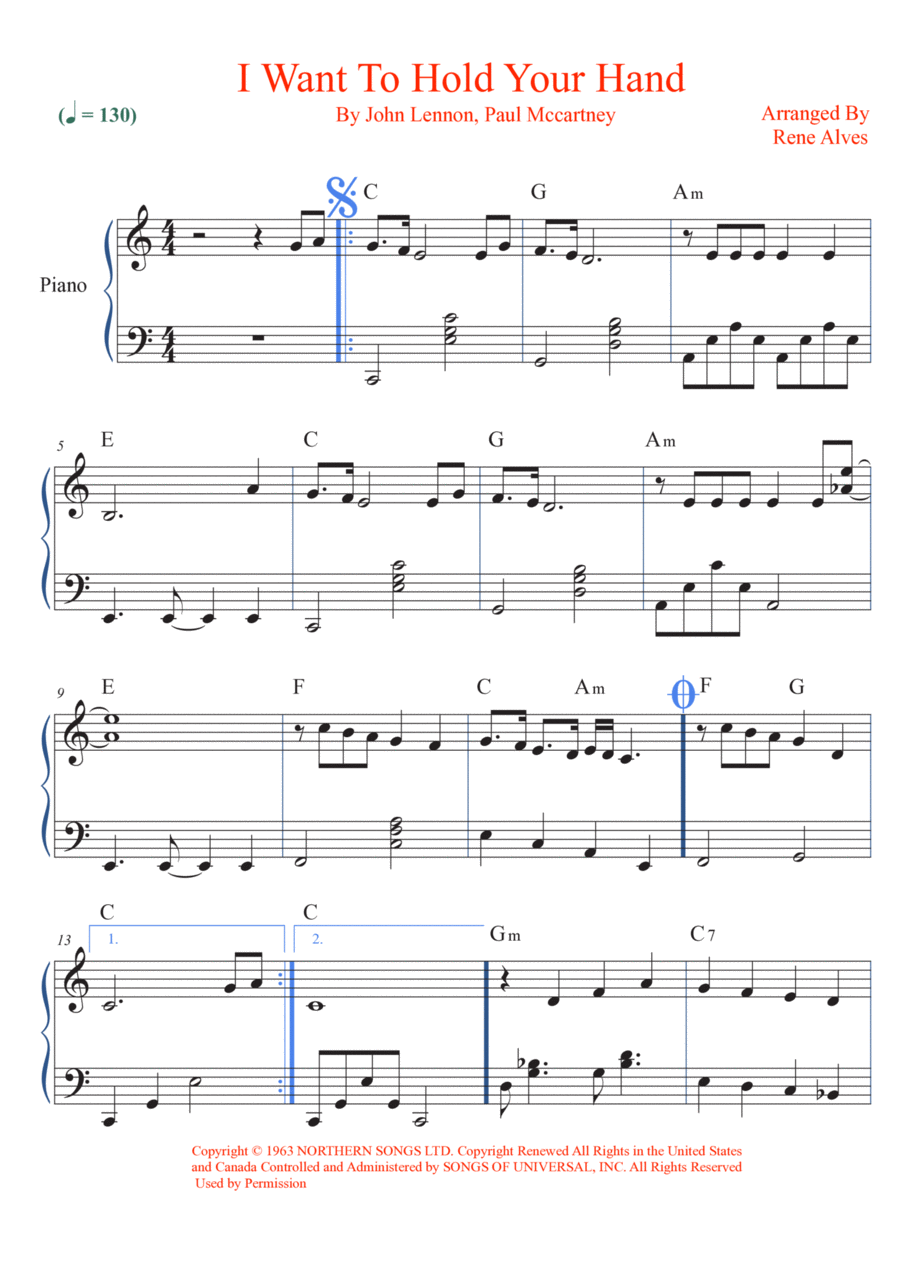 I Want To Hold Your Hand Piano Solo scores gallery preview page 1