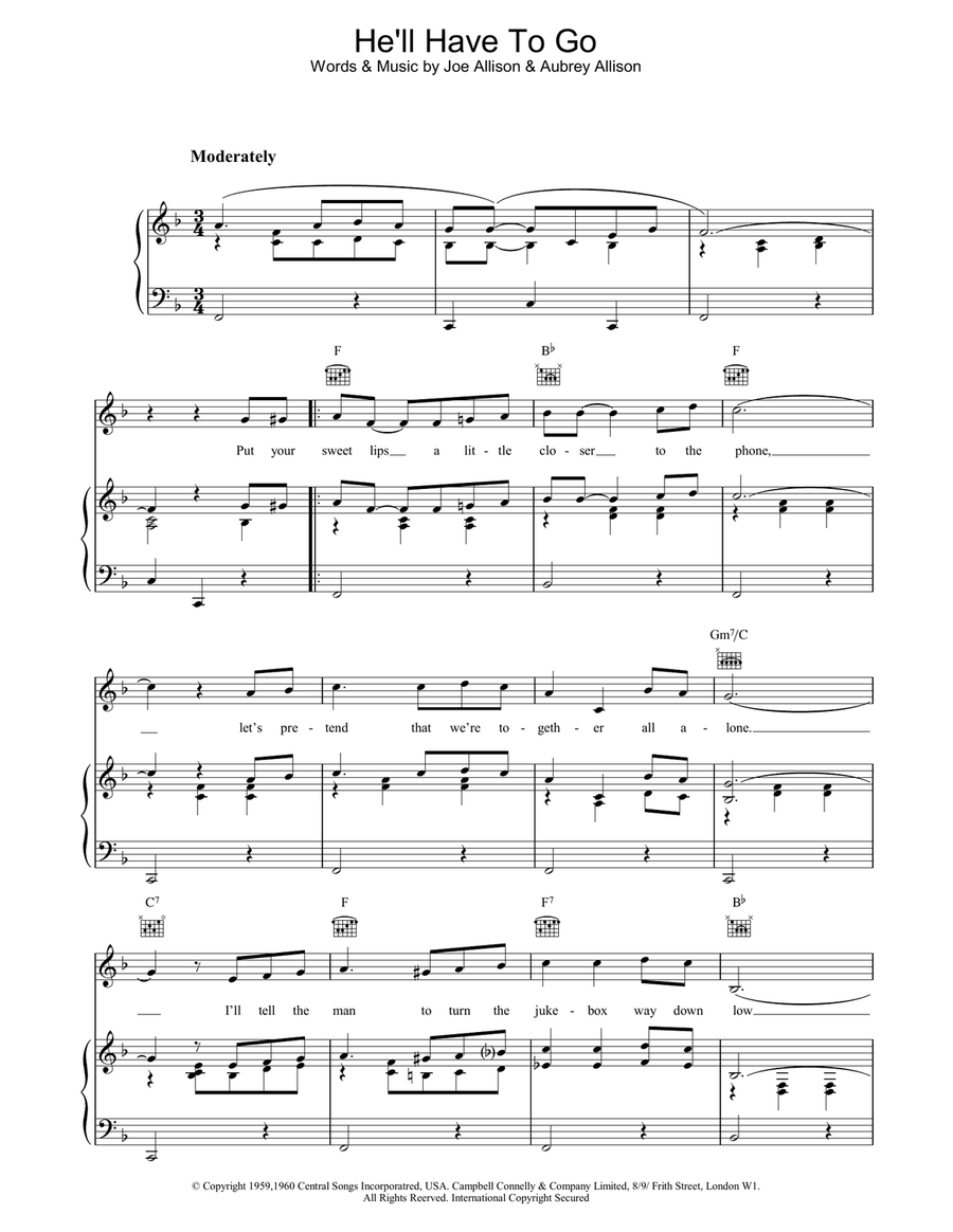 He'll Have To Go Piano, Vocal, Guitar scores gallery preview page 1