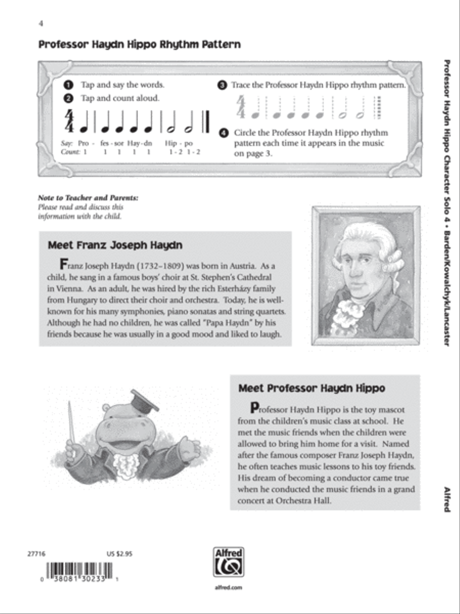 Music for Little Mozarts: Character Solo -- Professor Haydn Hippo, Level 4 Piano Method scores gallery preview page 2
