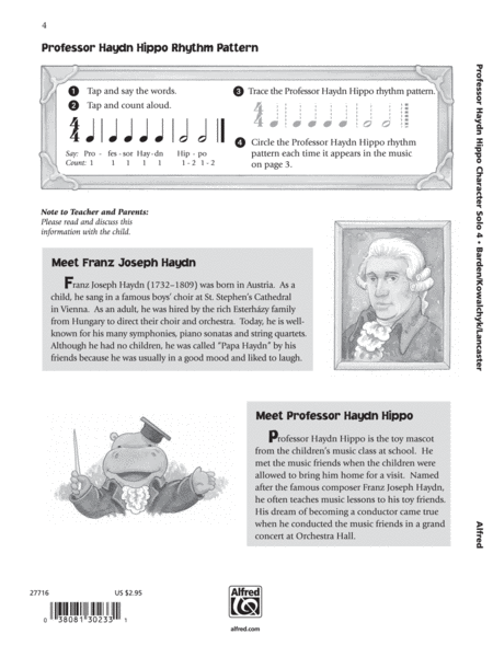 Music for Little Mozarts: Character Solo -- Professor Haydn Hippo, Level 4