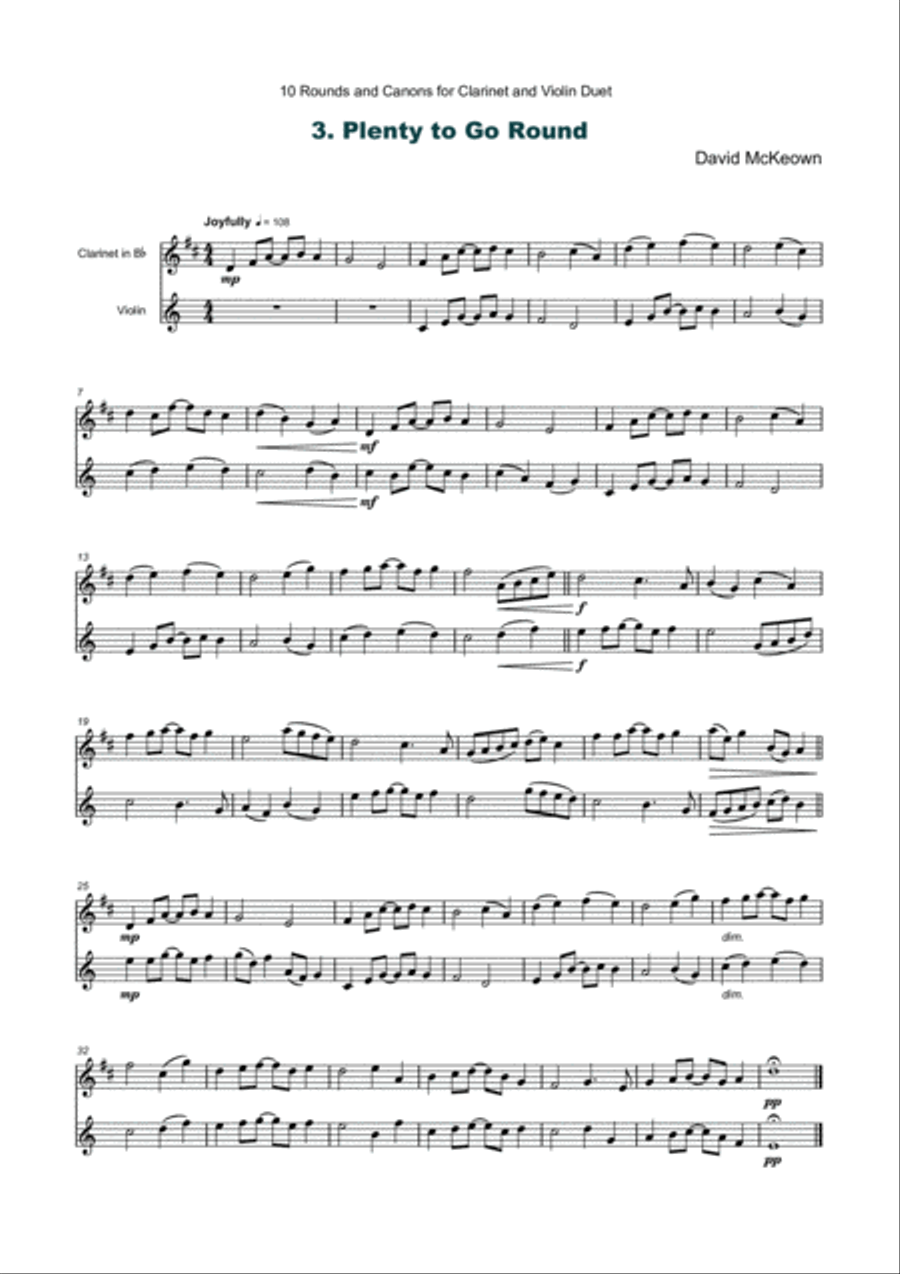10 Rounds and Canons for Clarinet and Violin Duet Chamber Music scores gallery preview page 4