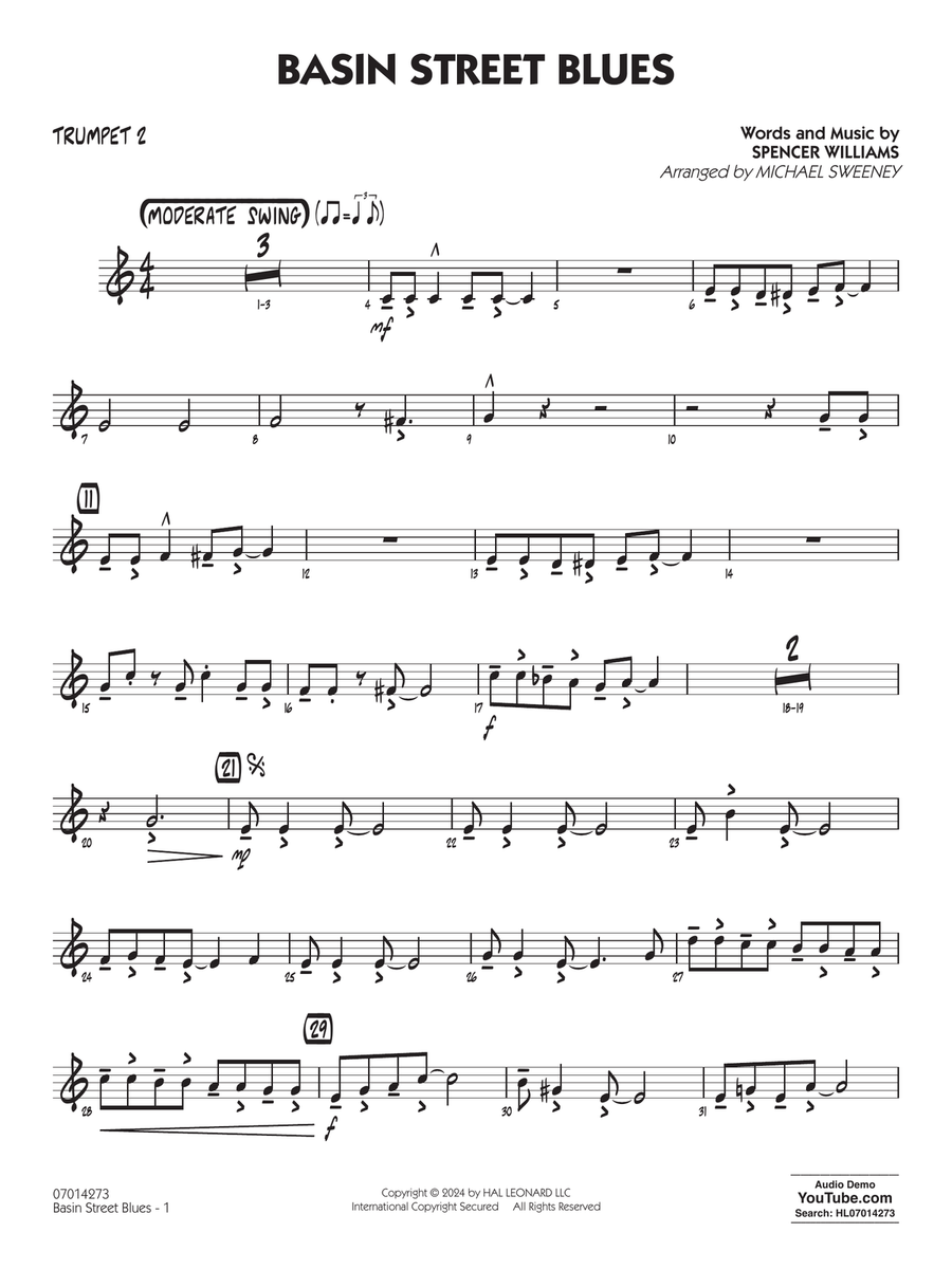 Basin Street Blues (arr. Michael Sweeney) - Trumpet 2 Jazz Ensemble scores gallery preview page 1