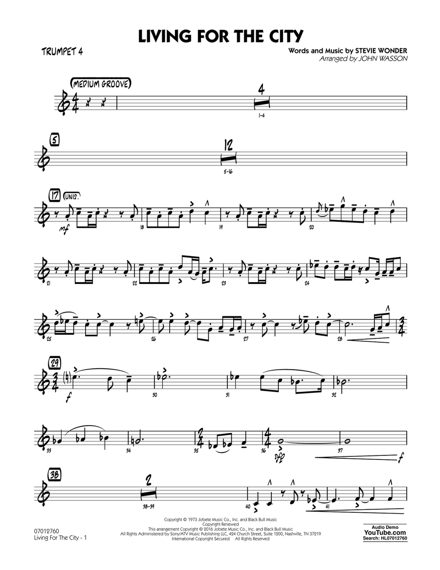 Living for the City - Trumpet 4 Jazz Ensemble scores gallery preview page 1