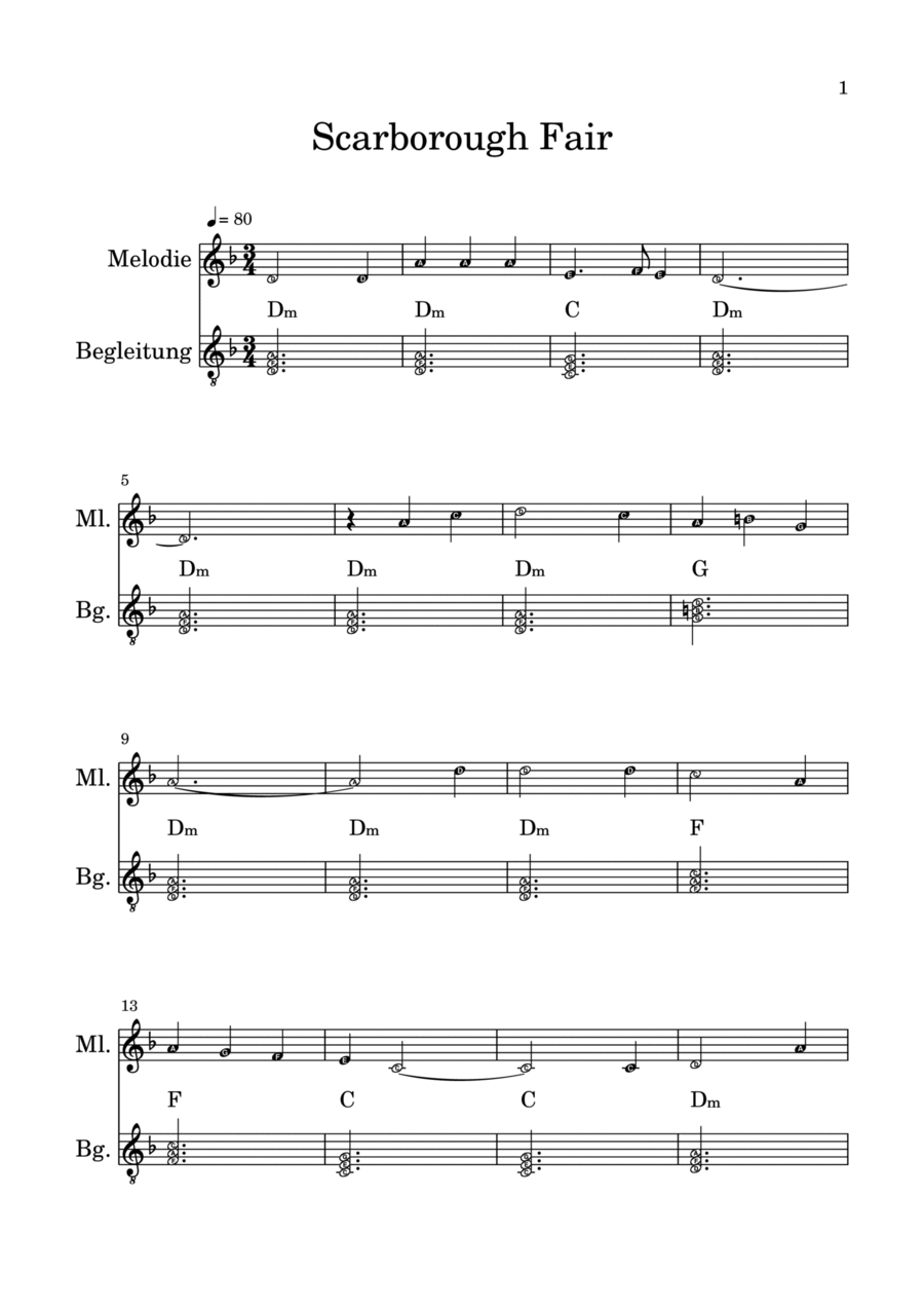 Scarborough Fair With triad accompaniment for glockenspiel Glockenspiel scores gallery preview page 1