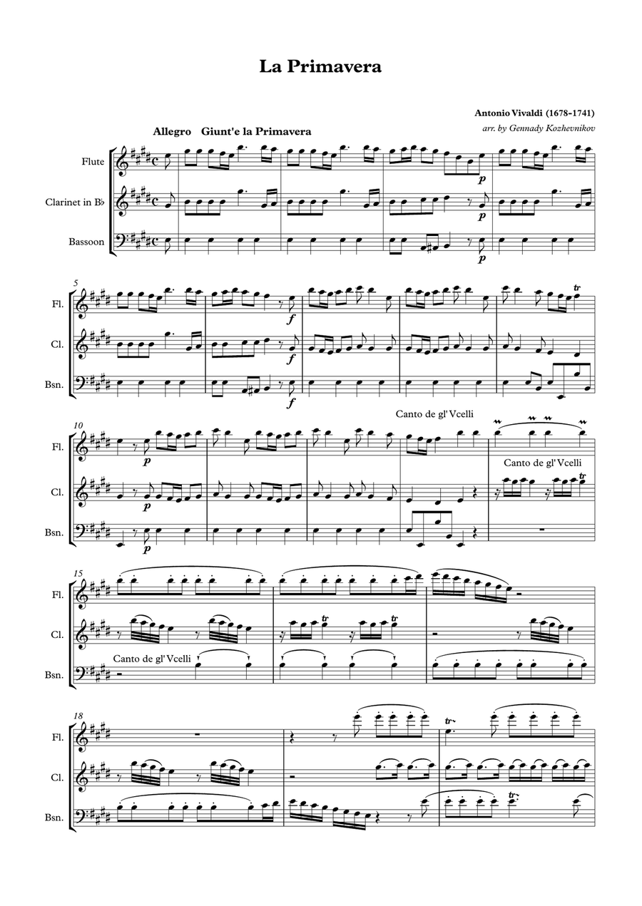 A. Vivaldi, Spring, 1st movement Woodwind Trio scores gallery preview page 1